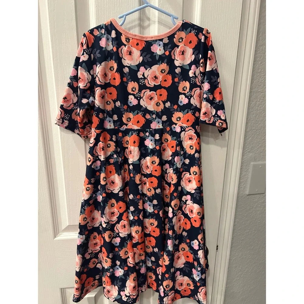 Little Miss Marmalade Girls Floral Empire Waist Dress Navy Pink Size 140‎ 8/10